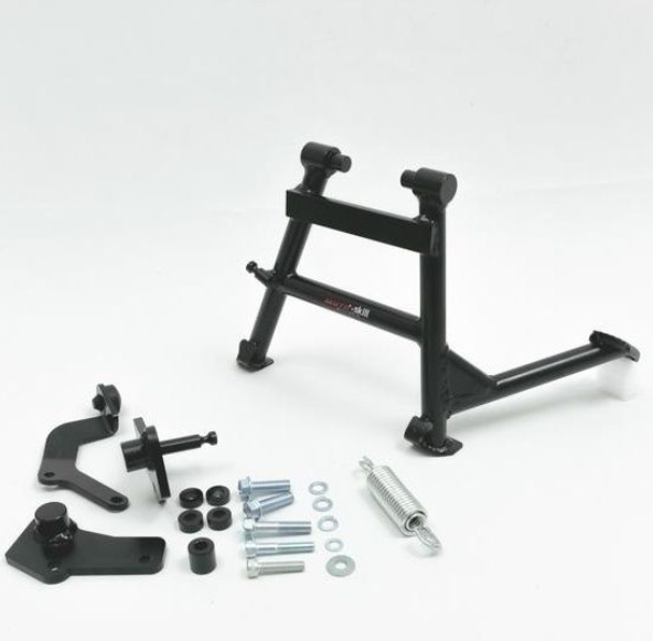Set of black metal components and hardware on a white background