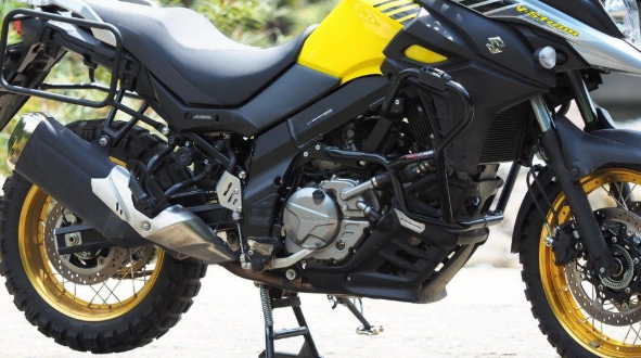 Motorcycle with black and yellow design on a blurred background