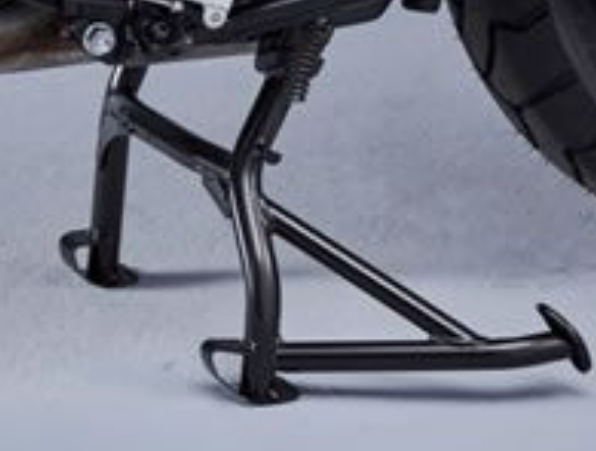 Close-up of a motorcycle stand on a gray background