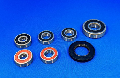 Set of bearings and seals on a blue background