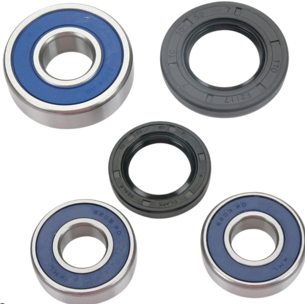 Set of bearings and seals on a white background