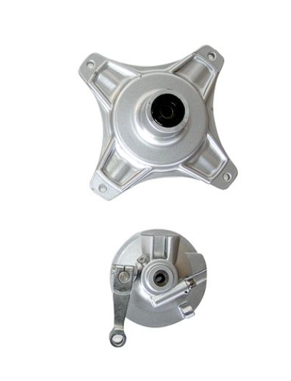 Two metallic mechanical components on a white background