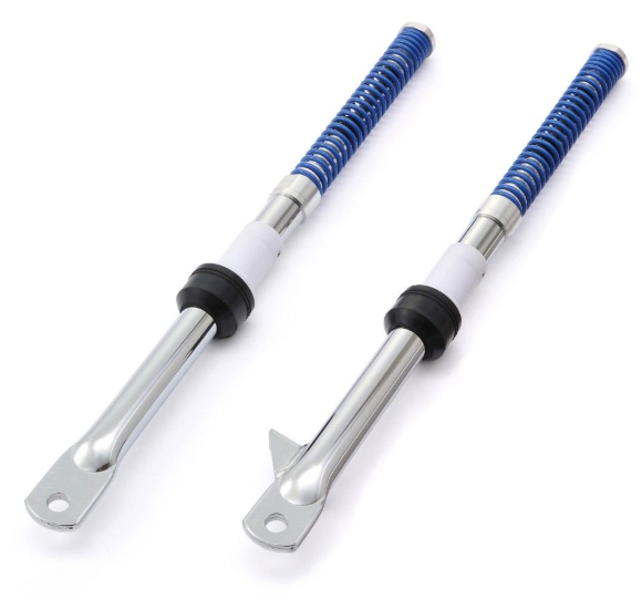 Two extendable cleaning tools with blue handles on a white background
