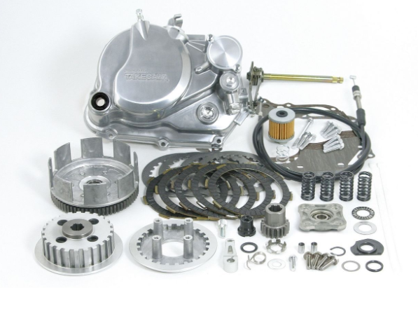 Motorcycle engine parts on a white background