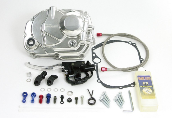 Engine parts and tools on a white background
