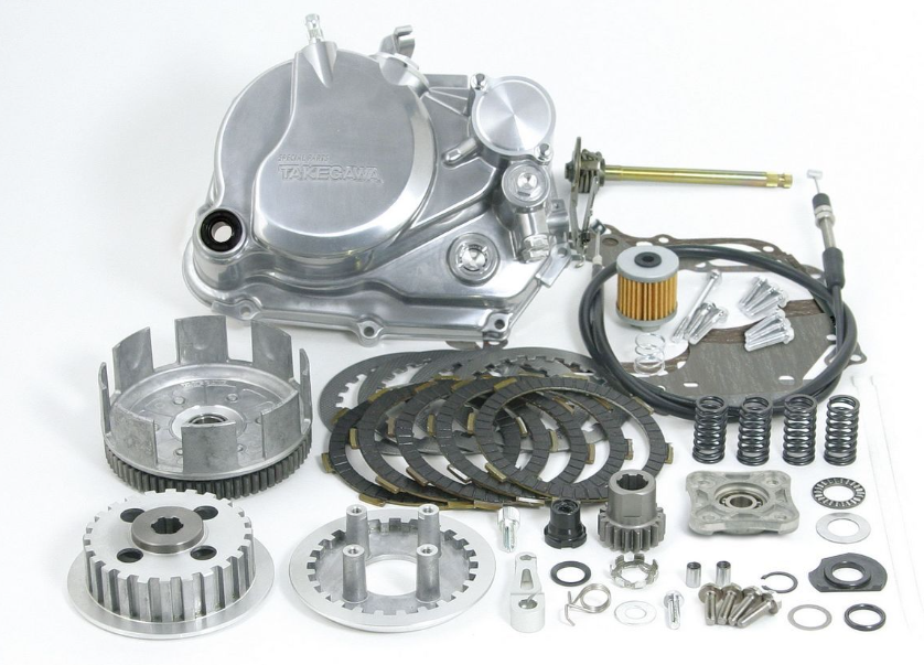 Motorcycle engine parts on a white background