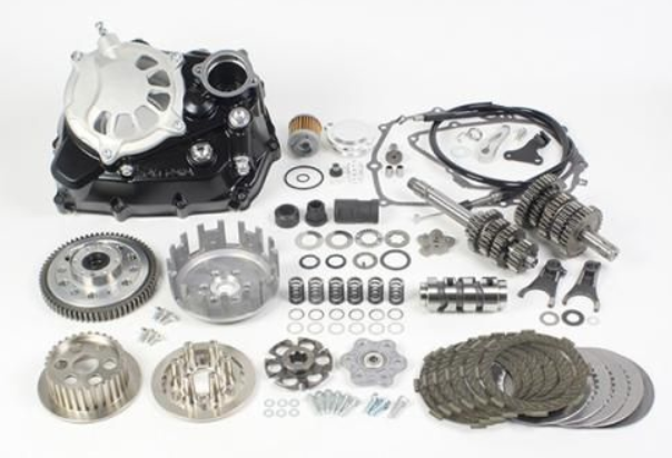 Collection of mechanical parts and components on a white background