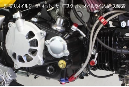 Close-up of a motorcycle engine with visible components and wiring.