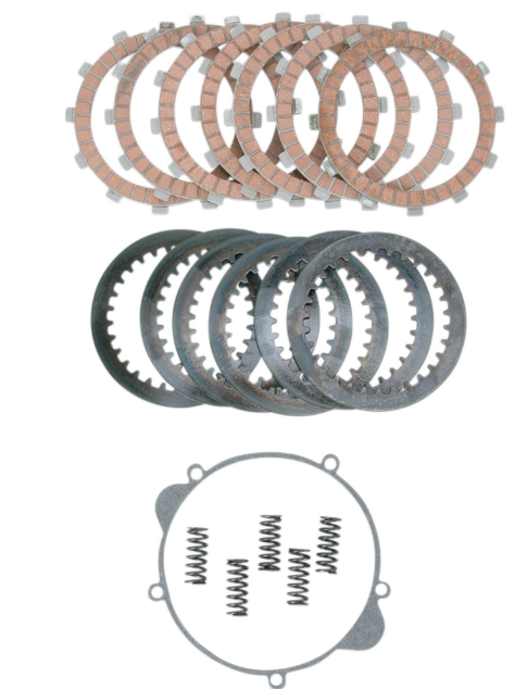 Set of clutch plates and springs on a white background