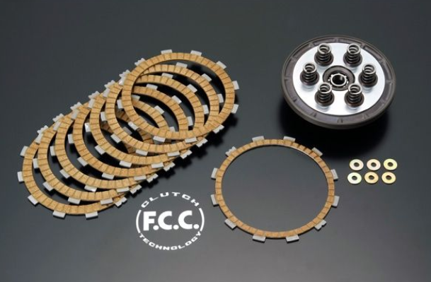 Clutch components on a dark background with F.C.C. branding.