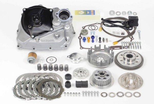 Automotive engine parts kit on a white background