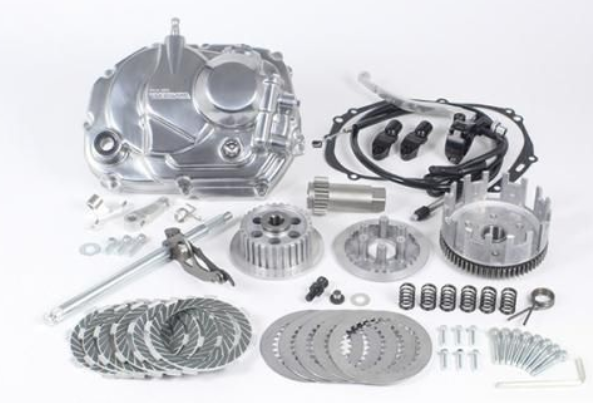 Motorcycle engine parts on a white background