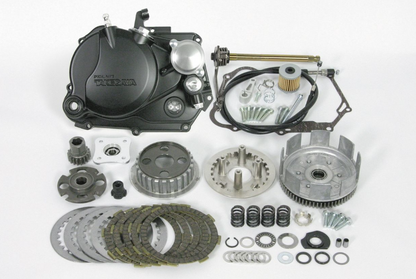 Mechanical parts including gears and bearings on a white background