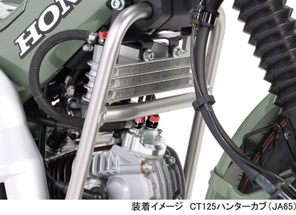 Close-up of a Honda motorcycle engine with visible branding