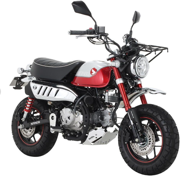Motorcycle with black and red design on a white background