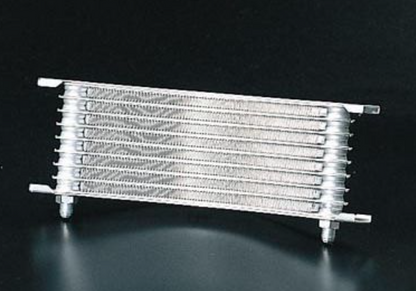 Metallic heat exchanger on a black background