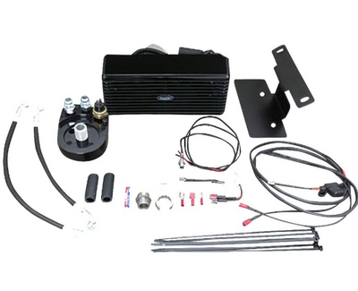 Automotive electrical components kit on a white background