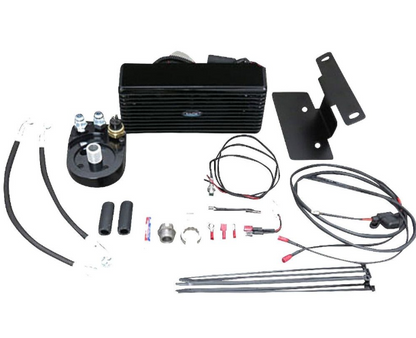 Automotive electrical components kit on a white background