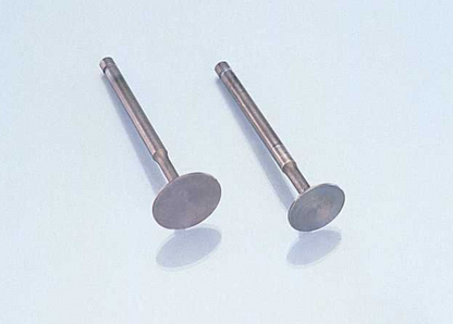 Two metal exhaust valves on a light blue background