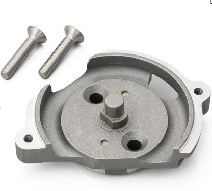 Metal mechanical component with screws on a white background
