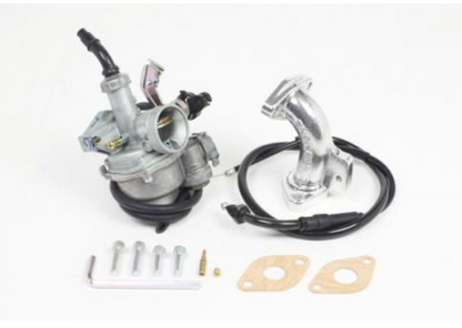 Carburetor and related parts on a white background