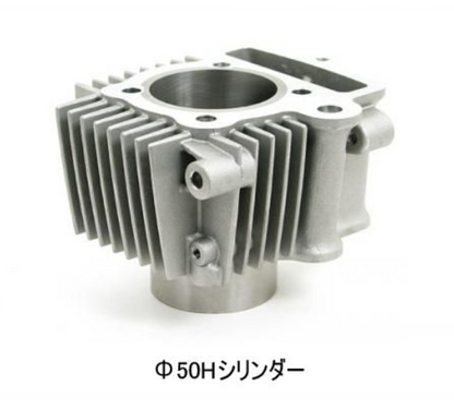 Metal engine cylinder head on a white background with text