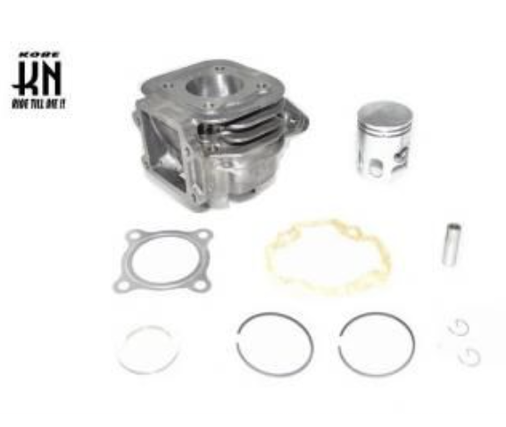 Engine cylinder head with piston, gaskets, and rings on a white background