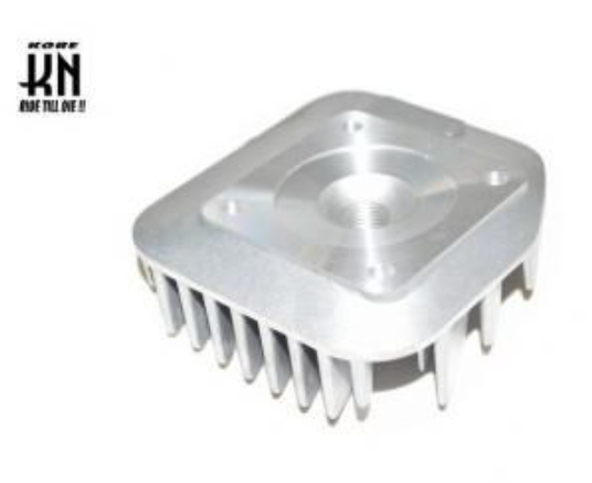 Metallic heat sink with 'Kore' branding on a white background