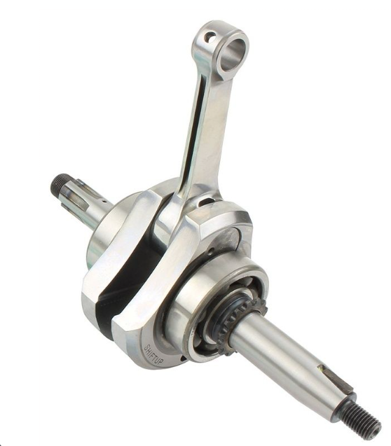 Metallic crankshaft on a white background
