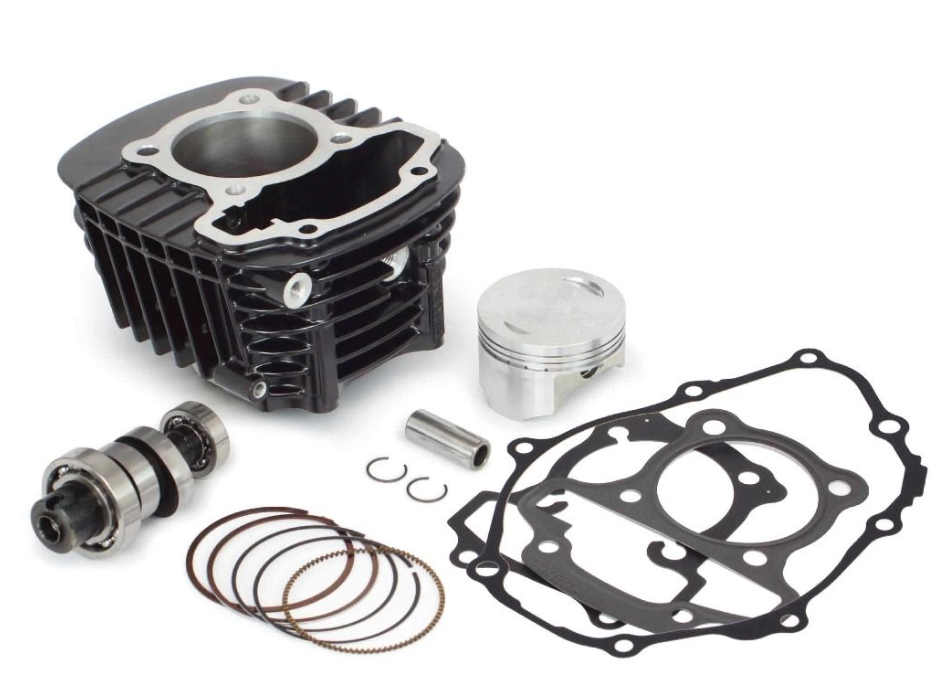 Engine cylinder kit with various components on a white background