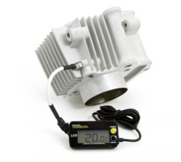 White mechanical device with digital display on a white background
