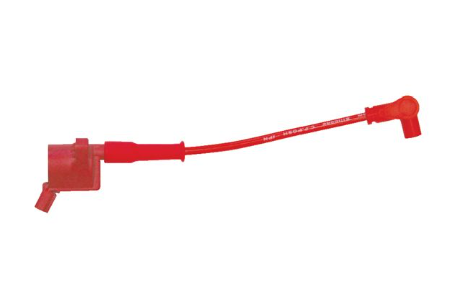 Red ignition cable on a white background