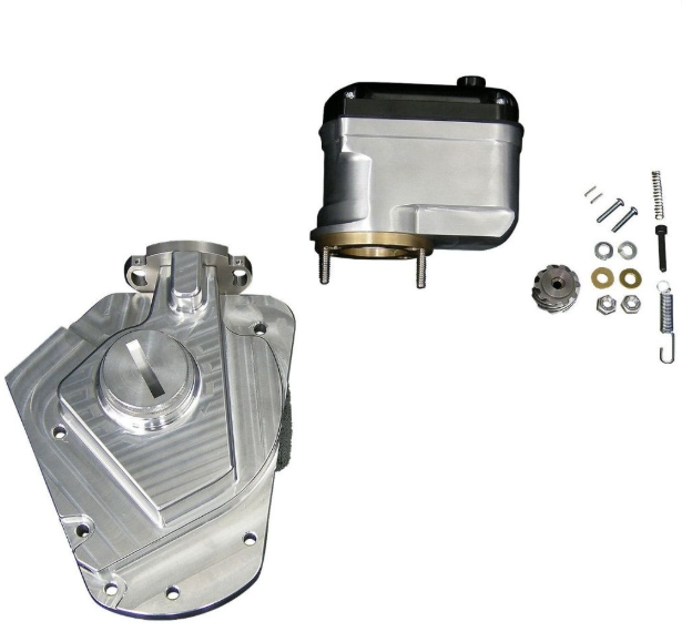 Motorcycle engine parts and accessories on a white background