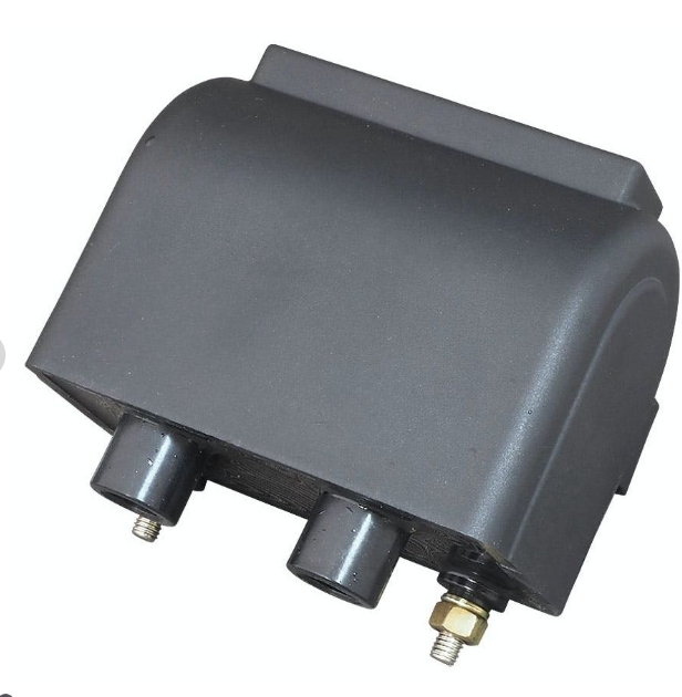 Gray mechanical component with multiple ports on a white background