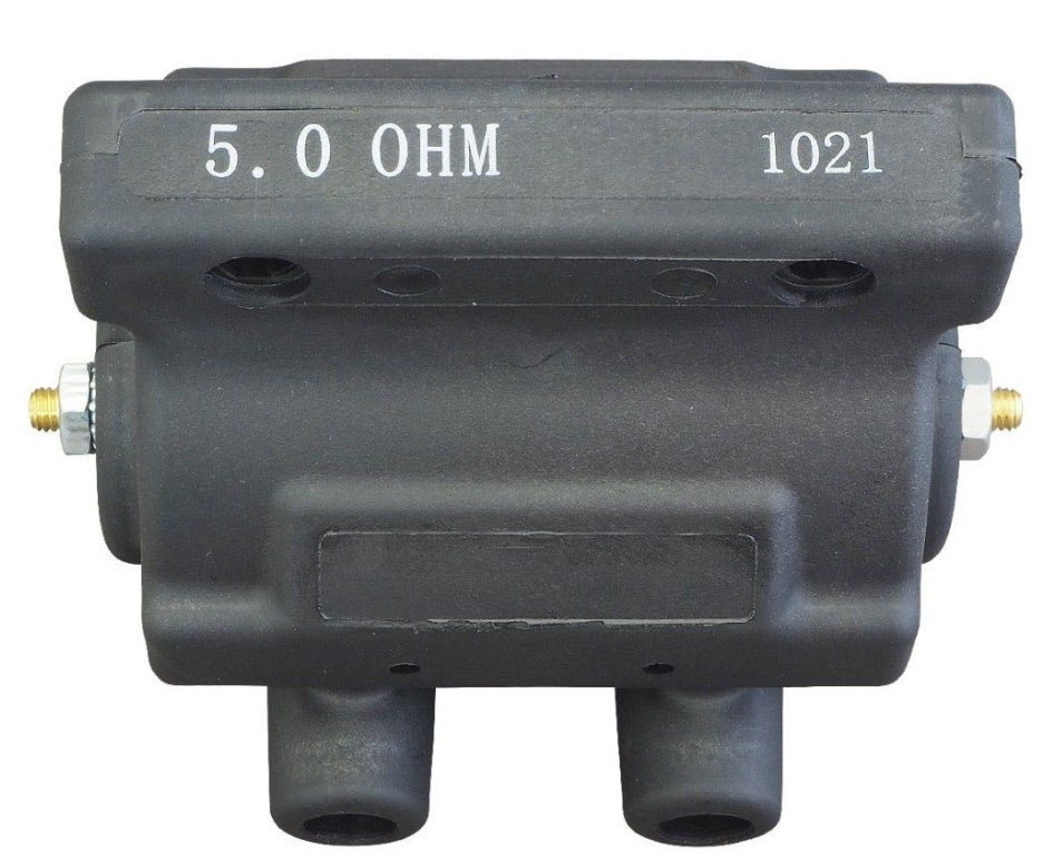 Black resistor with labeled ohm value on a white background