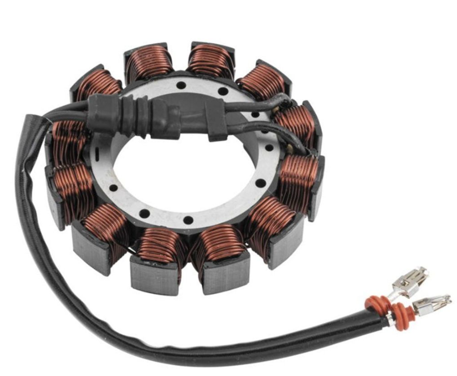 Motor stator with copper windings and connectors on a white background