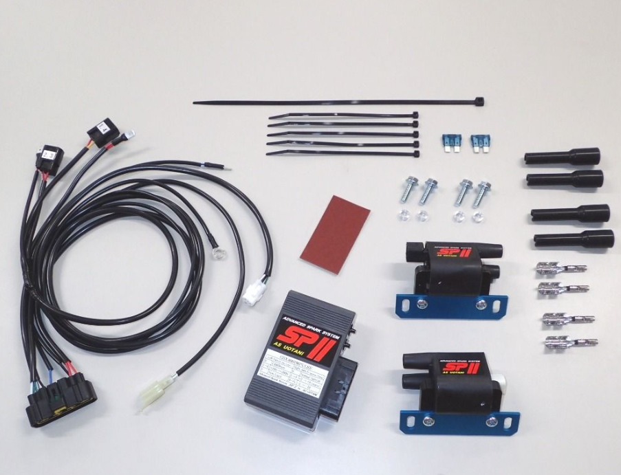 Automotive wiring harness and connectors on a white background
