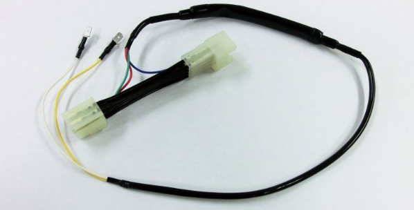 Wiring harness with connectors on a white background