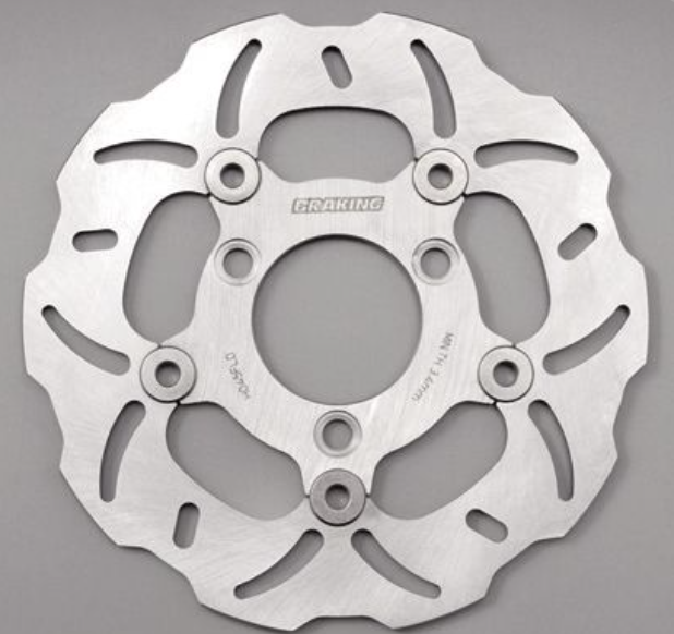 Brake disc with 'Braking' branding on a gray background