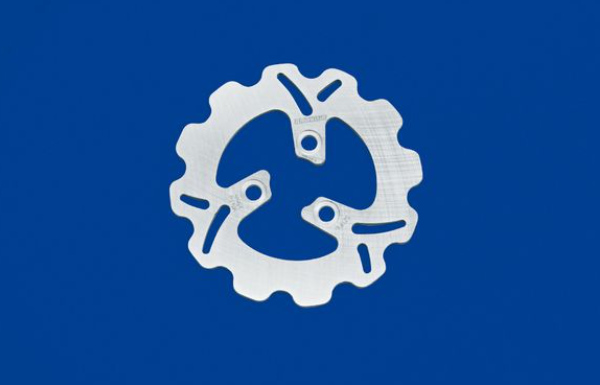 White gear-like symbol on a blue background