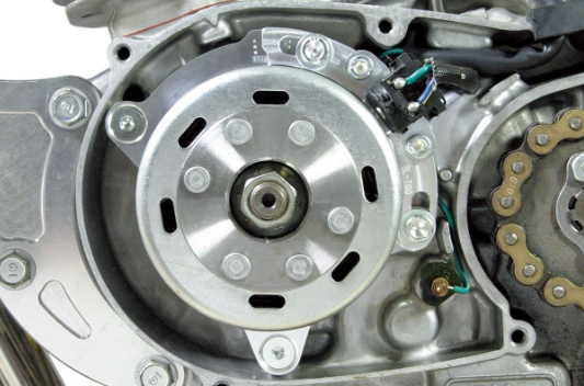 Close-up of a mechanical component with gears and metal parts.
